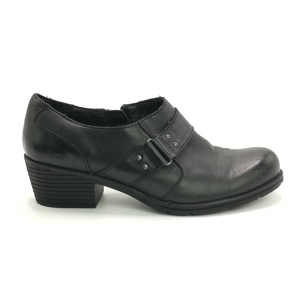 B.O.C.‎ Shoes Womens Clog Loafer Heeled Black Leather Strapped Slip In Ankle 9.5